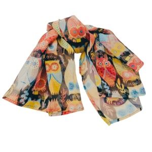 Unique Vintage Multicolor Owl Hoot Print Hair Scarf NWOT Never Used